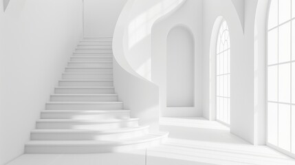 Obraz premium Minimalist white staircase and window.