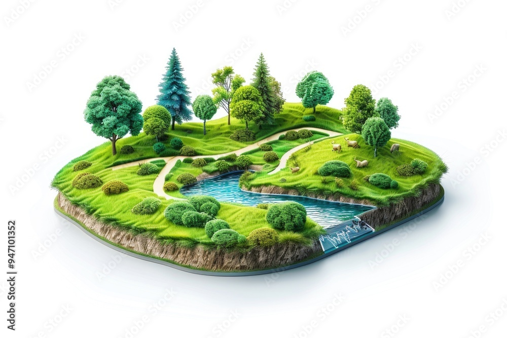 Aufkleber a serene forest scene featuring trees and a stream
