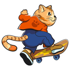 cute and trendy cartoon cat character playing skateboard, work of hand drawn