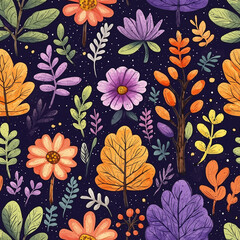 Whimsical bright pastel boho style seamless floral pattern with flowers