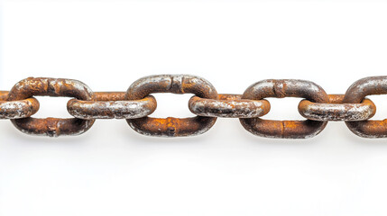 hanging chrome rusty chain isolated at white background 
