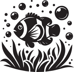 clownfish black silhouette vector, Clown fish icon,