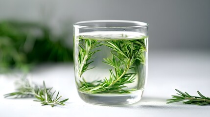Fresh Rosemary Sprigs in Glass of Water