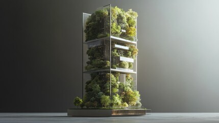 Fototapeta premium sustainable building architectural model with blueprint, energy efficiency chart