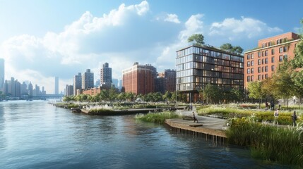 Obraz premium View of high-rise apartments by the river