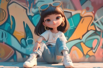 Beautiful kawaii girl caricature graffiti lifestyle
