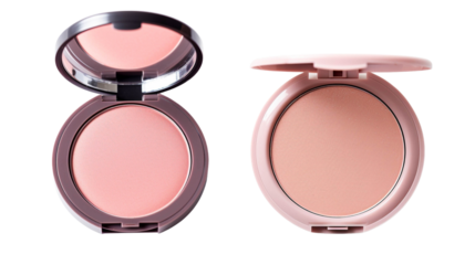 Two elegant blush compacts with soft pink tones, perfect for enhancing facial features and adding a natural glow.