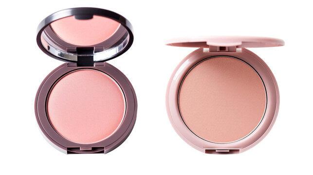 Two elegant blush compacts with soft pink tones, perfect for enhancing facial features and adding a natural glow.