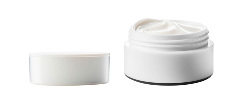 Fresh white cream in an elegant jar. Perfect for skincare products, offering hydration and rejuvenation for all skin types.