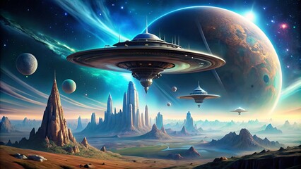 Alien civilization on distant planet with advanced technology, alien, civilization, extraterrestrial, planet