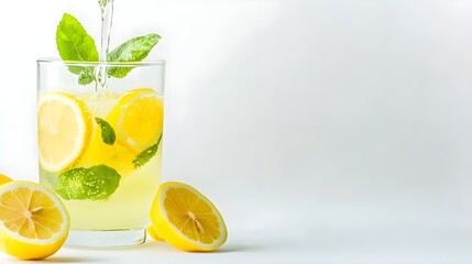 Fototapeta premium Refreshing Lemon and Mint Drink in Glass
