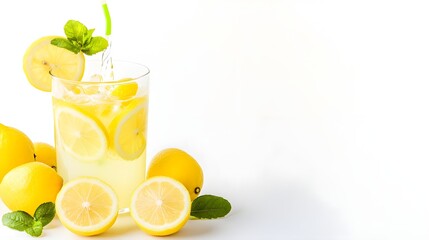 Fototapeta premium Refreshing Lemonade with Lemon Slices and Mint