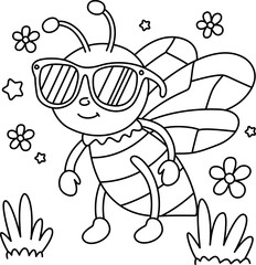 Drawing outline bee with sunglasses.eps