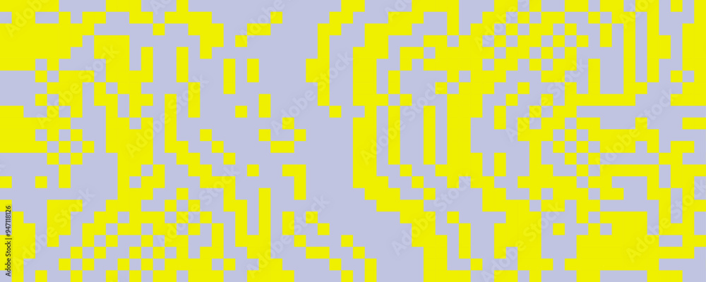 Poster pixelated neon random texture. yellow and grey dithered background. digitalized warped stripes for b