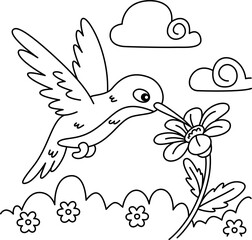 Drawing outline hummingbird feeding on a flower.eps