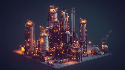 A futuristic industrial cityscape with a lot of machinery and factories. The buildings are tall and the sky is blue
