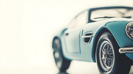 A close-up shot of a realistic model car, highlighting intricate features and textures against a soft pastel backdrop