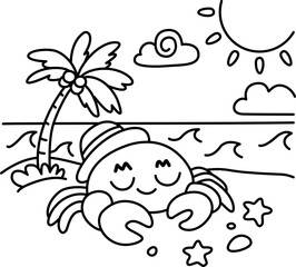 Drawing outline crab sleeping on the beach.eps