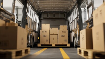 Delivery Van Loaded with Cardboard Boxes