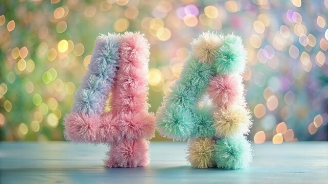 Pastel creative and fluffy number fourty four on festive background, Happy birthday concept, pastel, creative