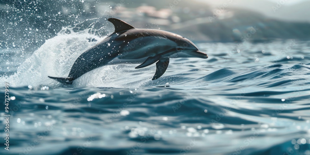 Poster Dusky Dolphin leaping in the Pacific