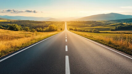 Naklejka premium Empty Road Leading to Horizon at Sunset
