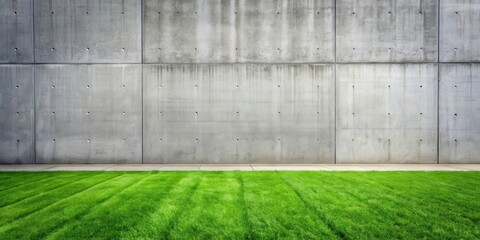 Rough textured gray concrete blocks wall and path with green grass, weathered, concrete, blocks, wall, path, textured