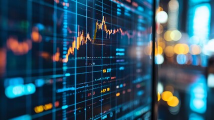 Detailed view of financial graphs on a computer monitor