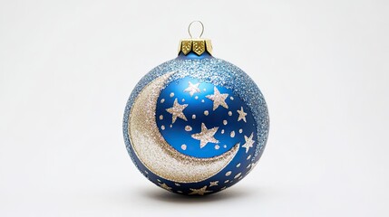 Blue Christmas Ornament with Moon and Stars