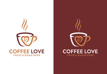 Coffee logo icon vector illustration design template. Coffee lover logo, love coffee logo with combination of coffee cup and love symbol in design.