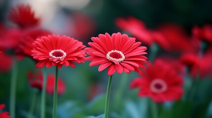 Red Gerbera Daisies in a Field