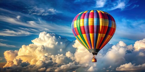 Obraz premium Colorful hot air balloon with clouds floating in the sky, whimsical, fantasy, colorful, hot air balloon,, clouds, sky