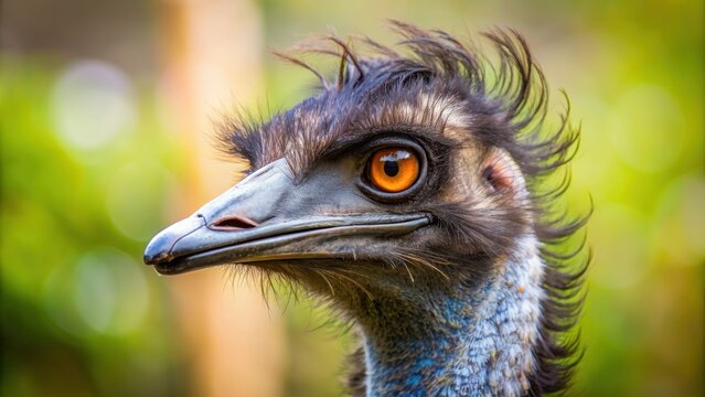 Close up of an emu bird head showing detailed features, emu, bird, head, close up, wildlife, Australia
