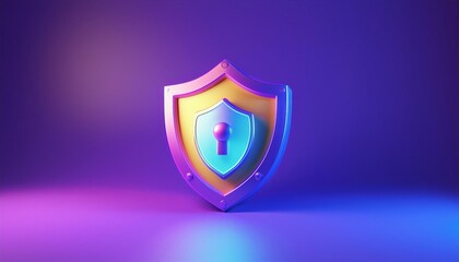 A vibrant 3D illustration of a security shield with a keyhole, symbolizing data protection and cybersecurity on a colorful background.