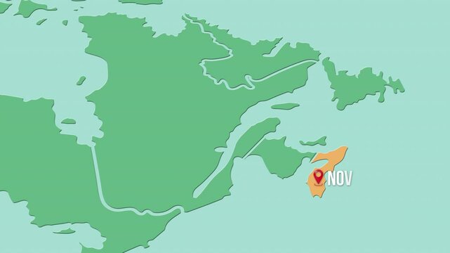 Mapa de Canad&aacute; con divisi&oacute;n pol&iacute;tica resaltando el territorio de Nueva Escocia.