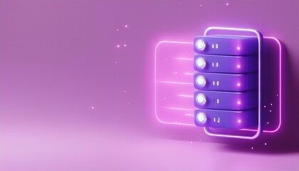 Obraz premium Abstract futuristic server with neon lights in a pink background, representing modern technology and data storage