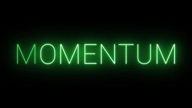 Flickering neon green glowing momentum text animated on black background