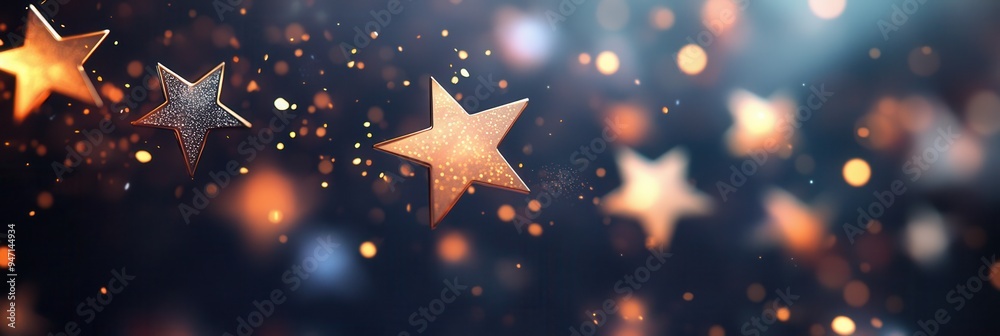 Leinwandbilder various sizes of shimmering gold stars sparkle against a dark background, creating an enchanting min