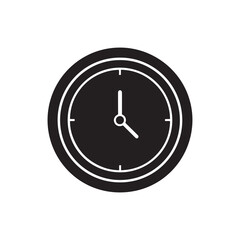 Black time and clock icon, Flat clock icon isolated on white background. Vector Illustration.