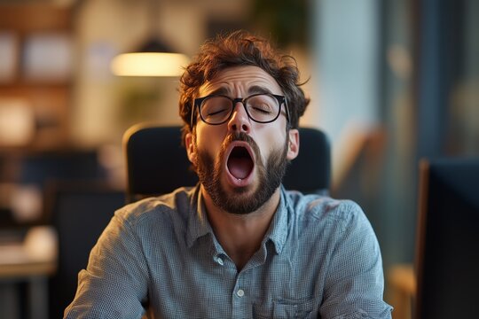 Tired businessman yawning in office