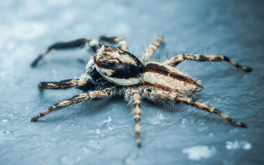 Jumping spider on cement floor.