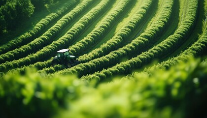 Modern Tractor Harvesting Crops in Rows Agricultural Productivity and Innovation, A View of Precision Farming in Action