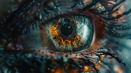 A detailed view of an individual's eye with eyelashes and pupil © Fotograf