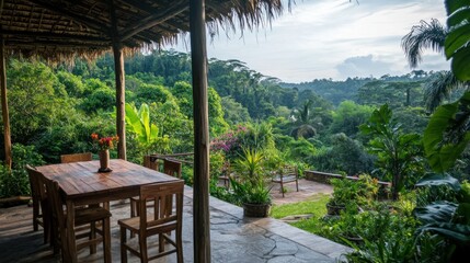 Fototapeta premium Tropical Terrace with Stunning Mountain View