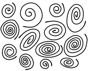 hand drawn spiral line shape doodle art collection set. children drawing