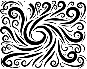 Water swirl hand drawn doodle art with black lines filling the paper. Creative abstract vector illustration suitable for wallpaper, drawing books, covers. Isolated on white background
