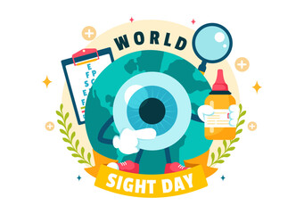 Obraz premium World Sight Day Vector Illustration for 10 October, featuring Vision Inspection, Blindness, and Visual Impairment in a Flat Style Cartoon Background