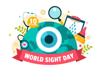 Obraz premium World Sight Day Vector Illustration for 10 October, featuring Vision Inspection, Blindness, and Visual Impairment in a Flat Style Cartoon Background