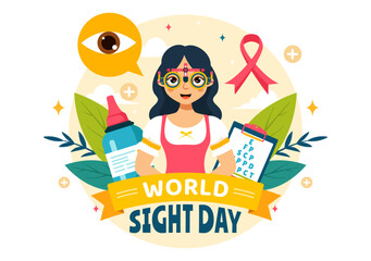 World Sight Day Vector Illustration for 10 October, featuring Vision Inspection, Blindness, and Visual Impairment in a Flat Style Cartoon Background