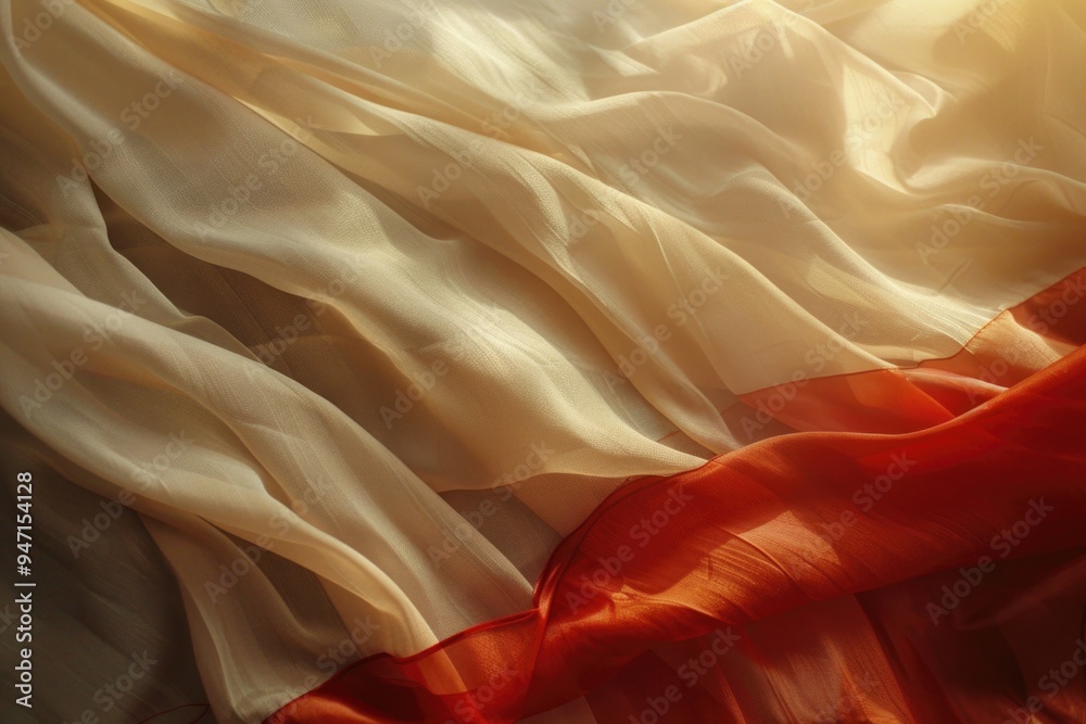 Poster a close-up view of a red and white cloth with intricate details